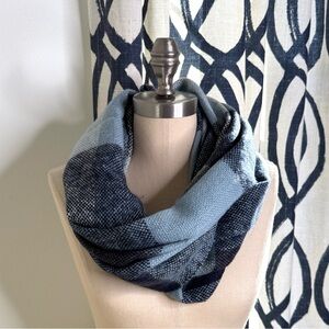 LOFT Blue and Gray Plaid Infinity Scarf